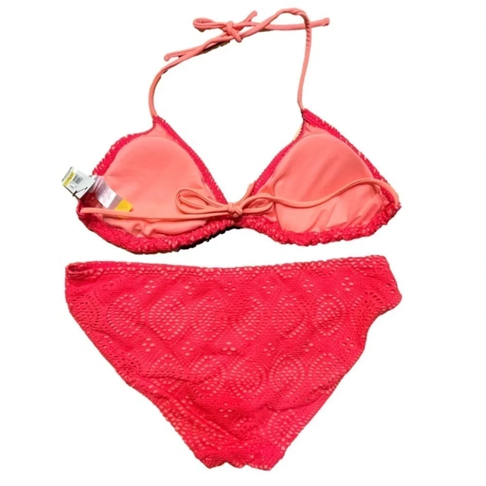 NOBO Fluorescent Pink Mesh Lace Bikini Juniors Large